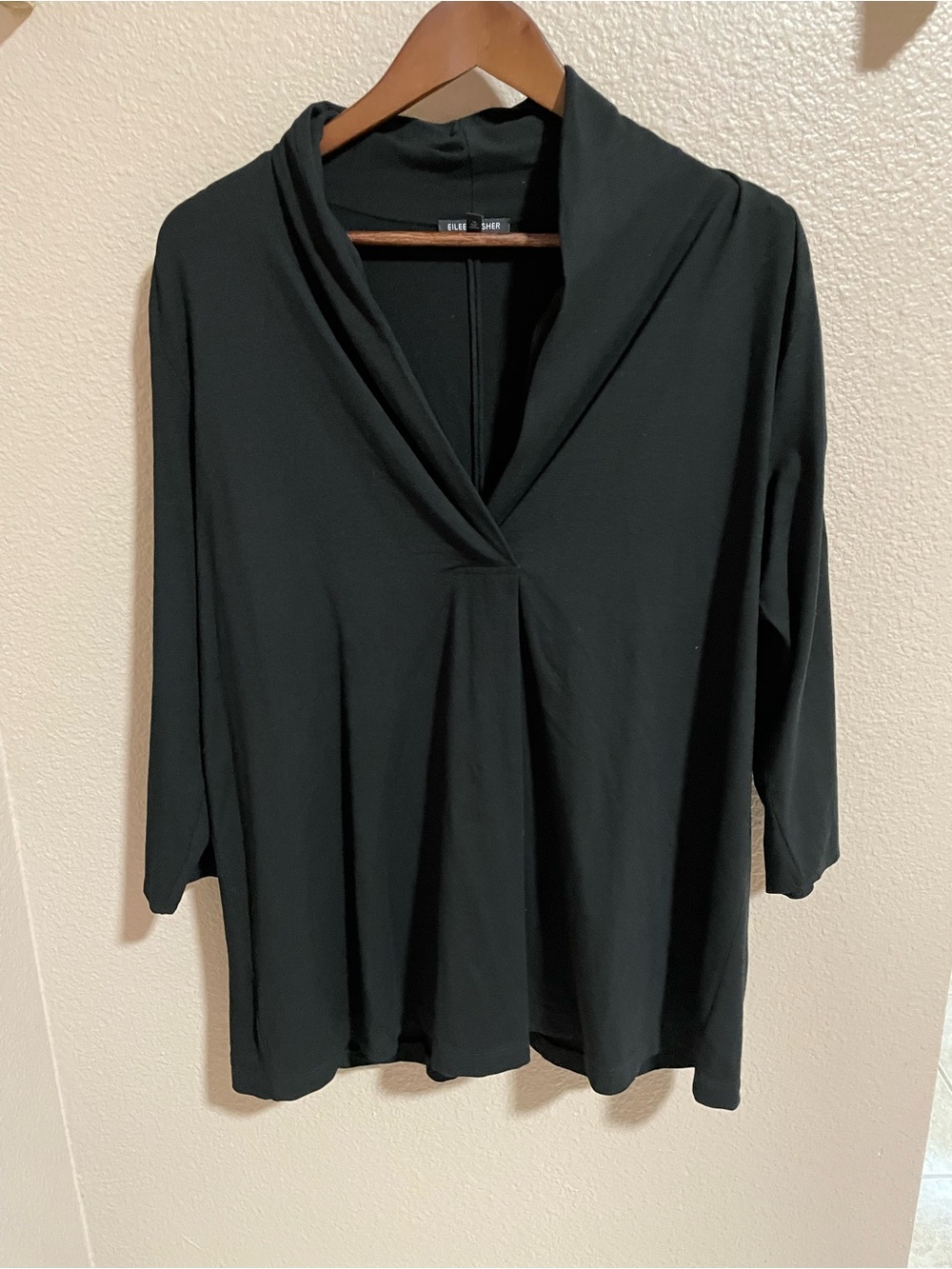 Eileen Fisher Black V-Neck Draped Blouse